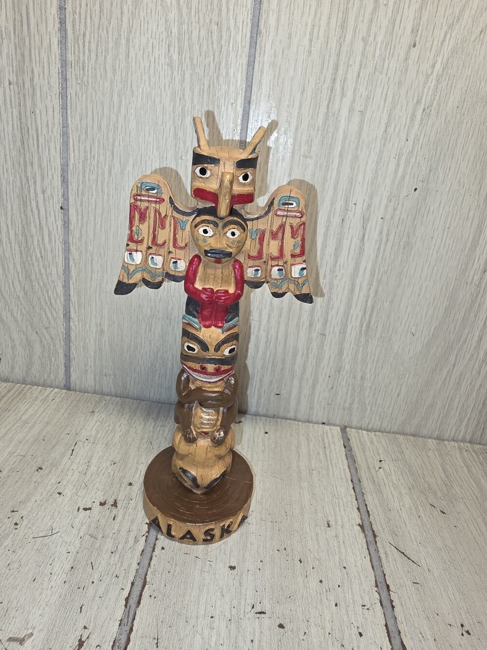 Vtg Alaska Totem Pole T-Bird Frog Bear Resin Golder image, Inc. 7.5” Tall